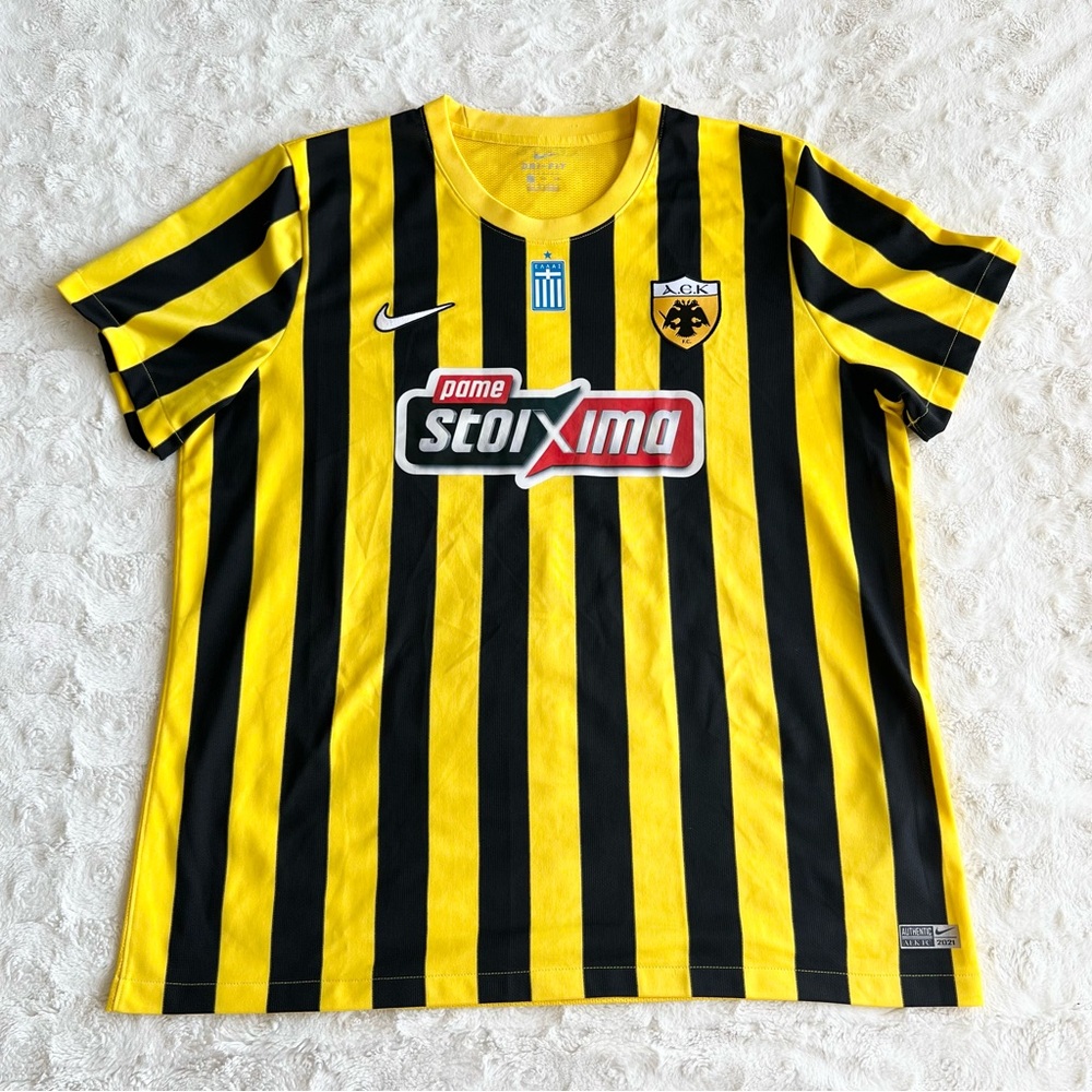 AEK Athens Jersey Kit Mens XXL 2XL Yellow Striped 2021 Nike AUTHENTIC Home FC